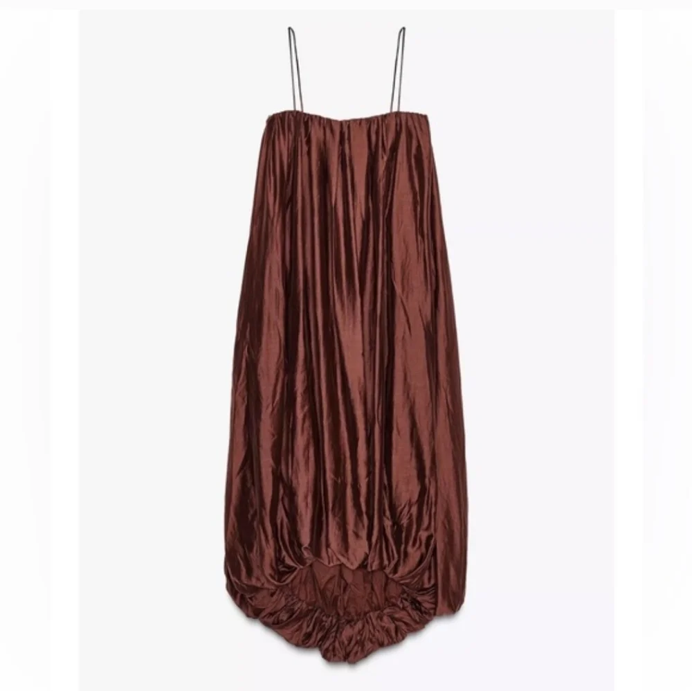 Zara Multi Position Balloon Dress Brown Size XS S - Picture 11 of 13